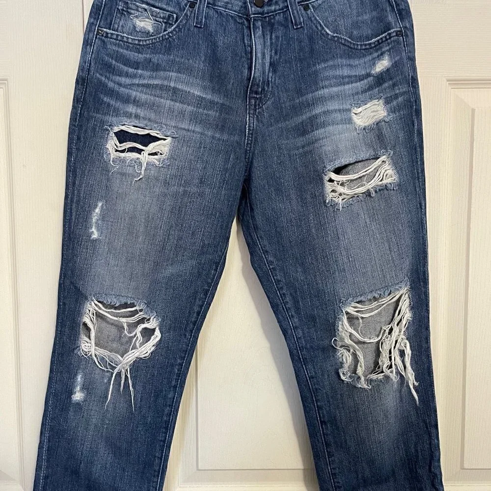 Big Star Women's Dark Wash Distressed Whiskered Billie Slim Slouch Jeans Size 12